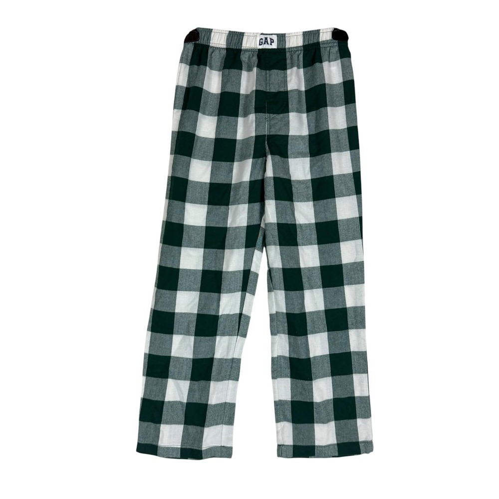 Gap Pajama Pants Kids 6 Green White Buffalo Plaid Flannel Sleep Lounge Cozy